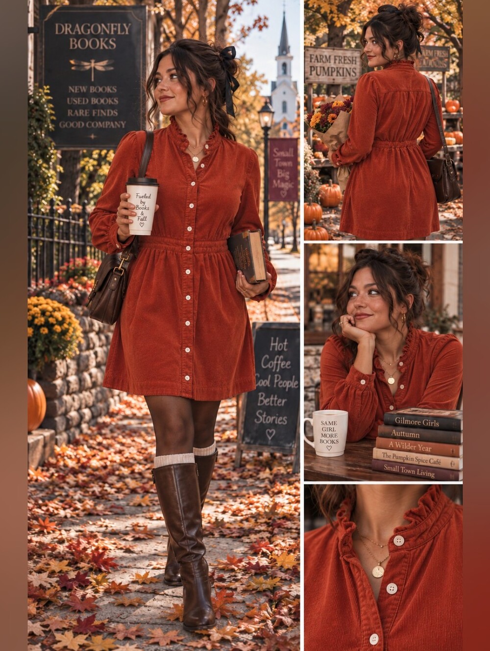 J.Crew Rust Corduroy Ruffle Collar Button Front Dress Size 6